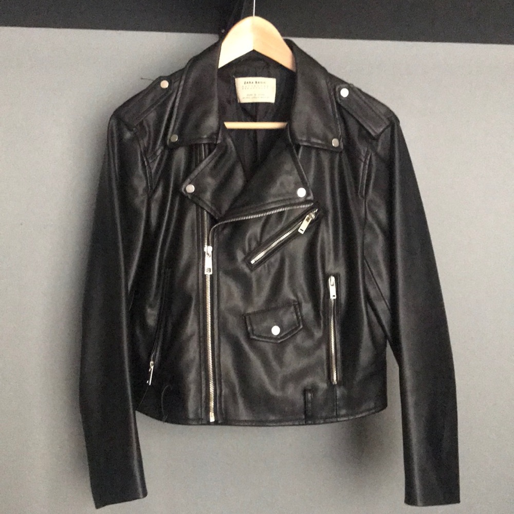 Zara cropped leather moto jacket